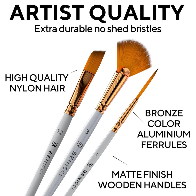 Artist Paint Brush Set of 16 - Includes Spatula Palette Knife, Sponge & Organizing Case