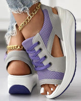 Cutout Lace-up Muffin Sandals - The Next Door Neighbor 