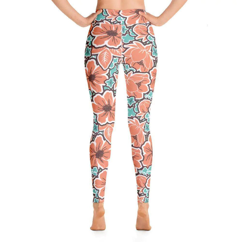 Tropical Seas Red Floral Yoga Leggings - The Next Door Neighbor 