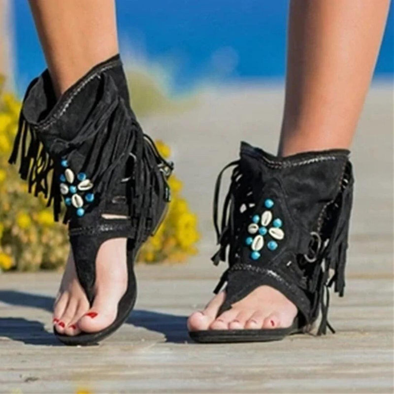 Boho Fringed Flat Sandals - The Next Door Neighbor 