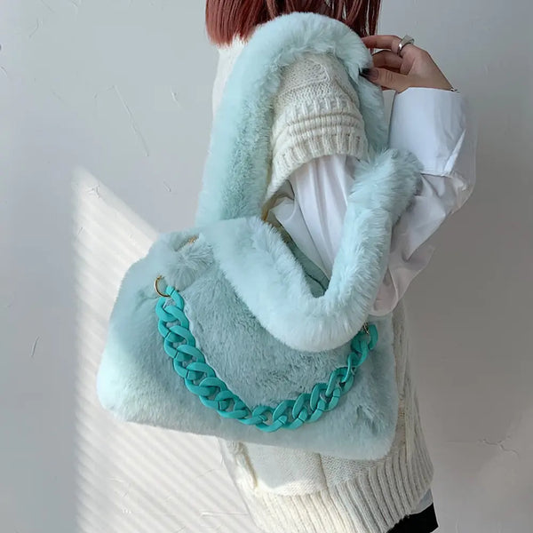 Fluffy Faux Fur Soft Shoulder Bags - The Next Door Neighbor 