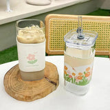 Square Heat Resistant Coffee Glass with Lid and Straw - The Next Door Neighbor 