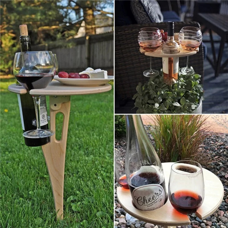 Mini Wood Foldable Round Picnic Table - The Next Door Neighbor 