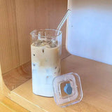 Square Heat Resistant Coffee Glass with Lid and Straw - The Next Door Neighbor 