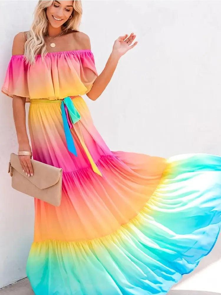 Bohemian Ruffled Off Shoulder Dress - The Next Door Neighbor 