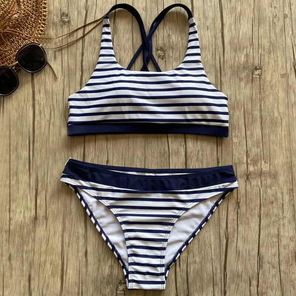 Women's Striped Beach Push Up Bikinis Set