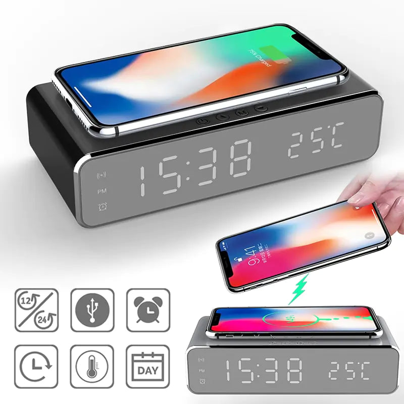 LED Alarm Clock QI Wireless Charger - The Next Door Neighbor 