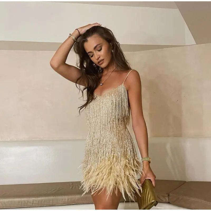 Fringed Sequin Feather Dress