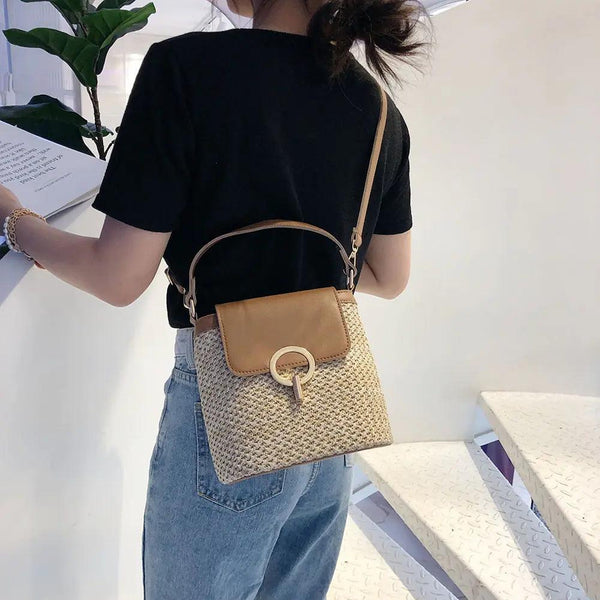 Straw Bucket Crossbody Bag