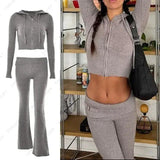 Knitted Hoodie Cropped Top And Pants Set - The Next Door Neighbor 