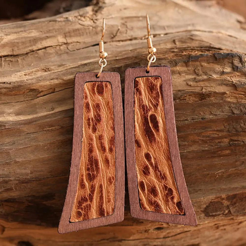 Geometrical Shape Wooden Dangle Earrings - The Next Door Neighbor 