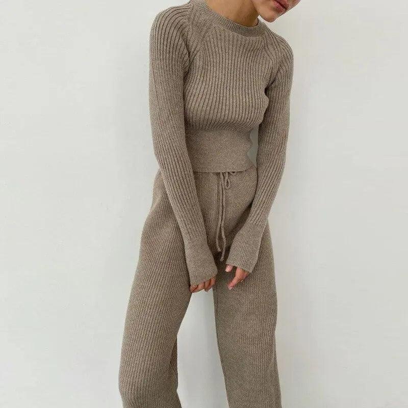 Knitted Wide Leg Pants and Top Set - The Next Door Neighbor 