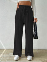 Tie Waist Knitted Wide Leg Pants - The Next Door Neighbor 