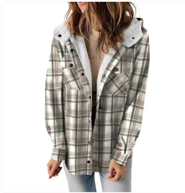 Casual Plaid Hooded Woolen Coat