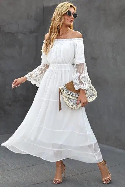 Boho Off-Shoulder Lace Sundress - The Next Door Neighbor 