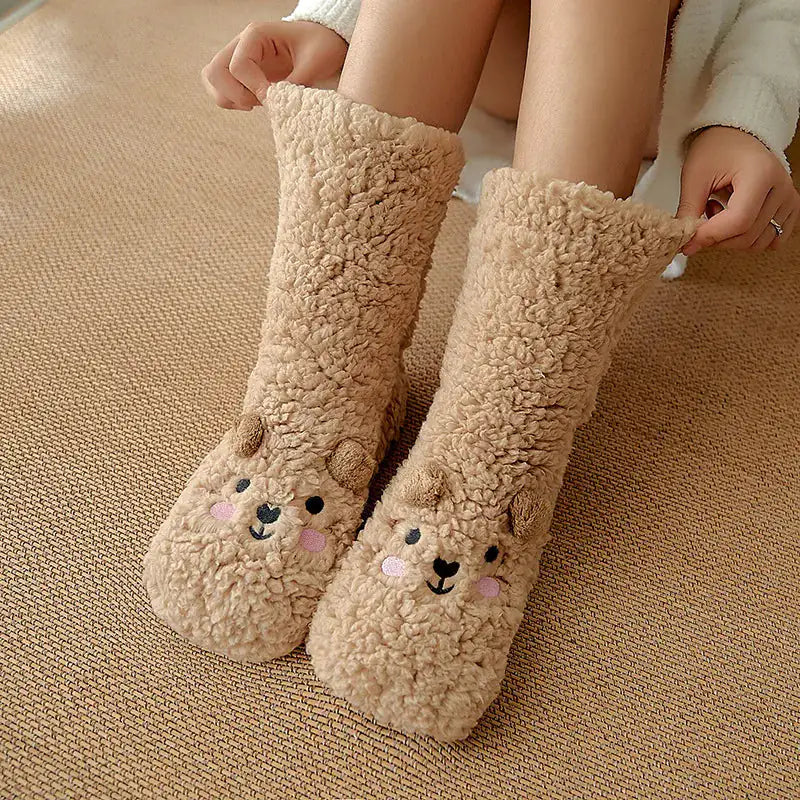 Fuzzy Golden Doodle Slipper Socks