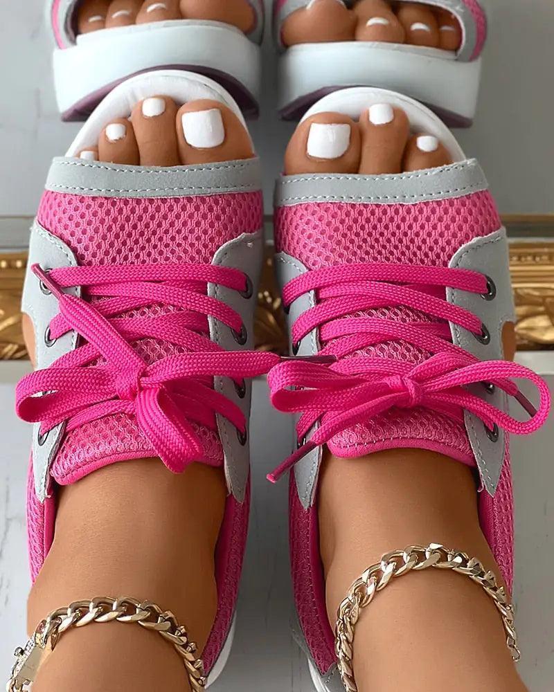 Cutout Lace-up Muffin Sandals - The Next Door Neighbor 