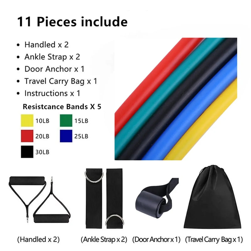 17-Piece Latex Resistance Bands Set for Crossfit, Yoga, and Fitness - The Next Door Neighbor 