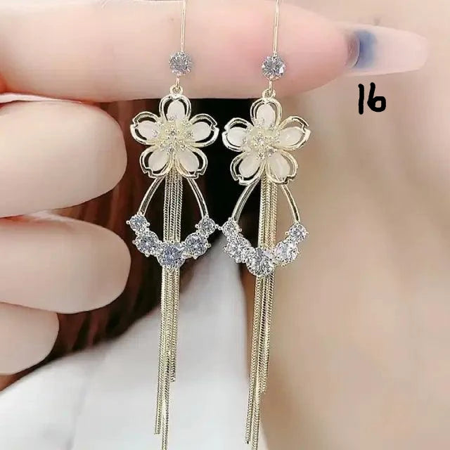 Opal Flower Tassel Earrings