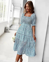 Off Shoulder High Waist Ruffle Stitching Dress - The Next Door Neighbor 