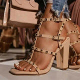 Chunky Block Heels Double Chain Strap Sandals - The Next Door Neighbor 