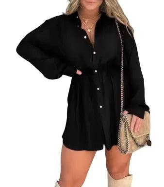 V-Neck Lapel Romper Dress