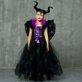 Black Gown Tutu Dress With Deluxe Horns And Wings