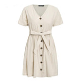 V-neck Button Summer Dress