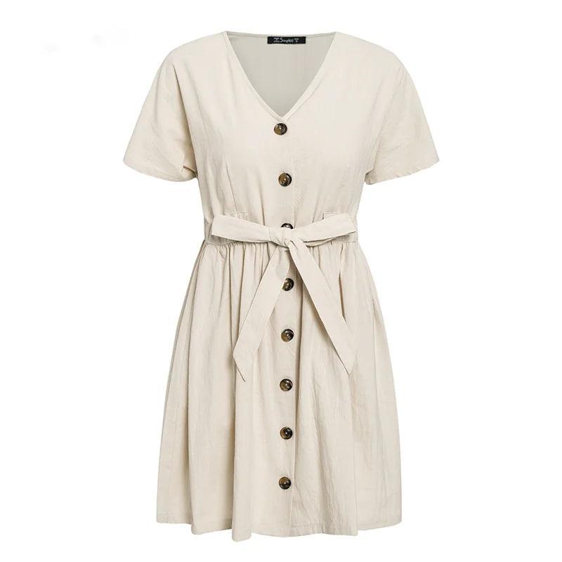 V-neck Button Summer Dress