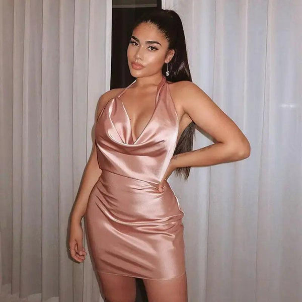 Satin Backless Mini Dress